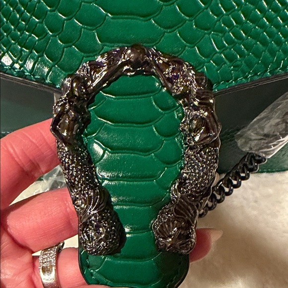 Faux Keather Green Snake Print Satchel Handbag Brand New - Picture 8 of 9